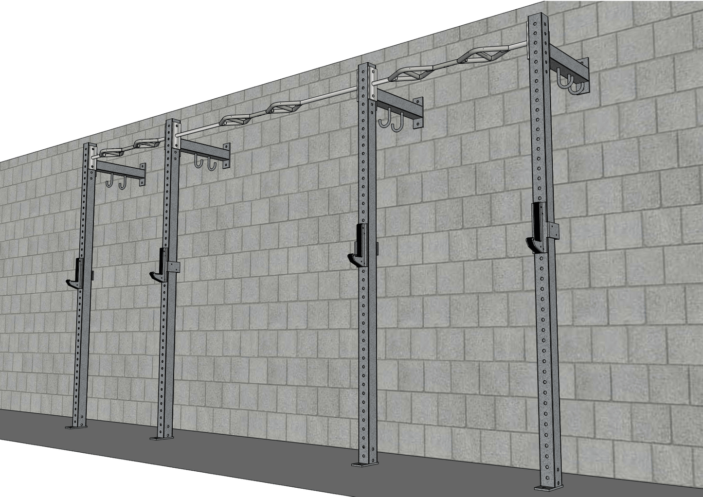 TGrip Commercial 14' Low Profile Wall Mount Rig Complete Weight Set - 3x3 Steel - Functional Multi-Grip Pull-Up - Sandwich Style J-Hooks