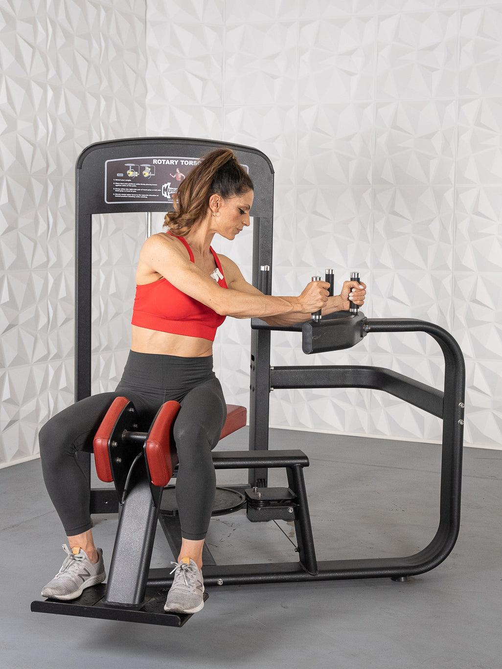 Elite Selectorized Rotary Torso - Muscle D Fitness - Commercial - Adjustable Seat - Pin Selectorized Stack - Oblique Trainer