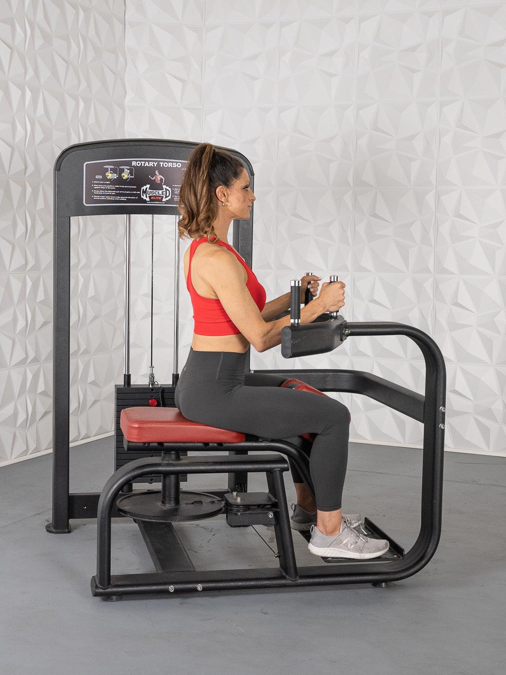 Elite Selectorized Rotary Torso - Muscle D Fitness - Commercial - Adjustable Seat - Pin Selectorized Stack - Oblique Trainer