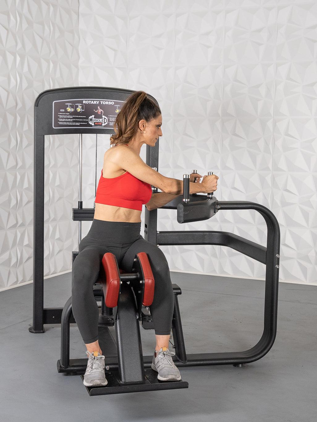 Elite Selectorized Rotary Torso - Muscle D Fitness - Commercial - Adjustable Seat - Pin Selectorized Stack - Oblique Trainer