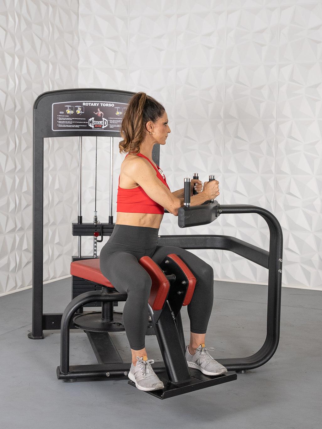Elite Selectorized Rotary Torso - Muscle D Fitness - Commercial - Adjustable Seat - Pin Selectorized Stack - Oblique Trainer