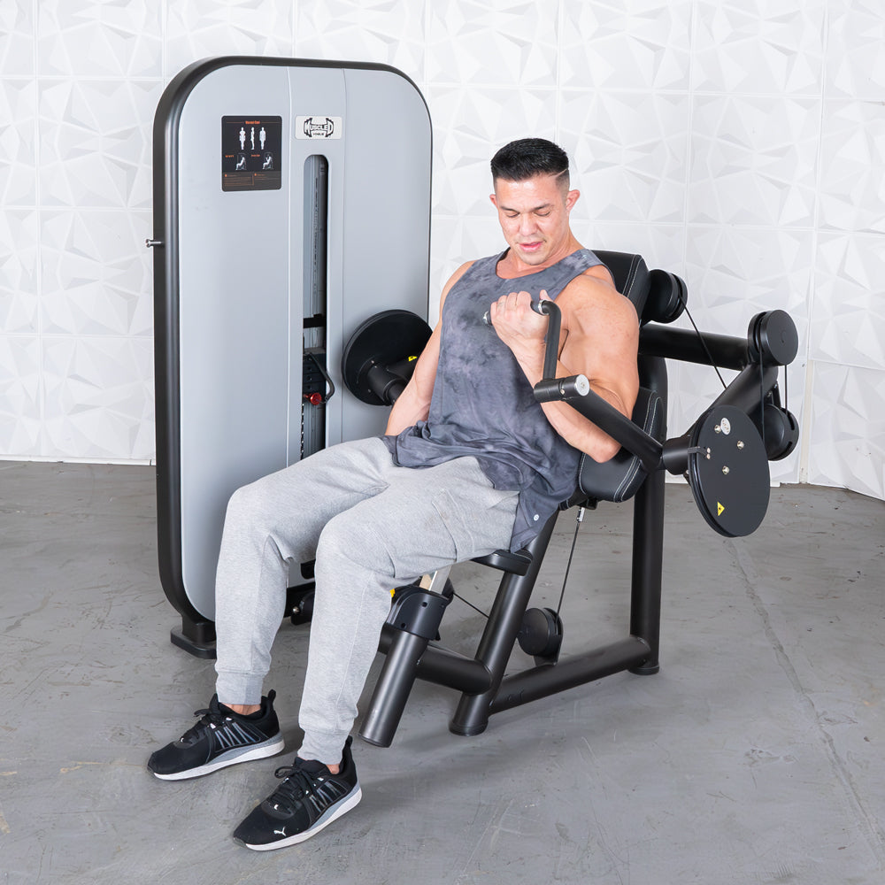 Vogue Biceps Curl - Muscle D Fitness - Adjustable - Pin Selectorized - Arm Curl Machine