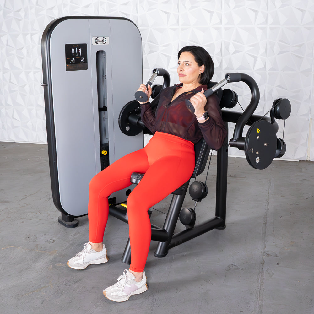 Vogue Triceps Extension - Muscle D Fitness - Pin Selectorized - Adjustable Seat - Arm Workout