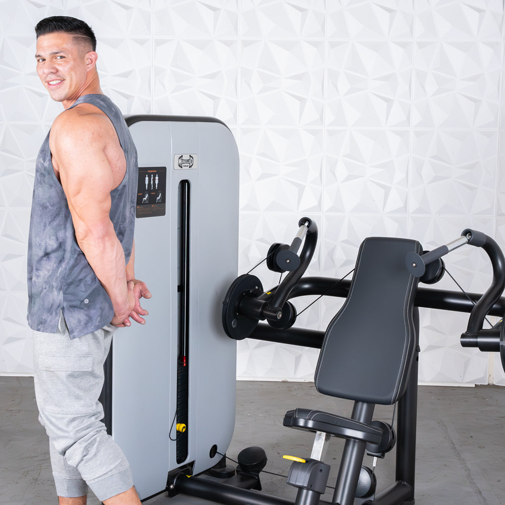 Vogue Triceps Extension - Muscle D Fitness - Pin Selectorized - Adjustable Seat - Arm Workout