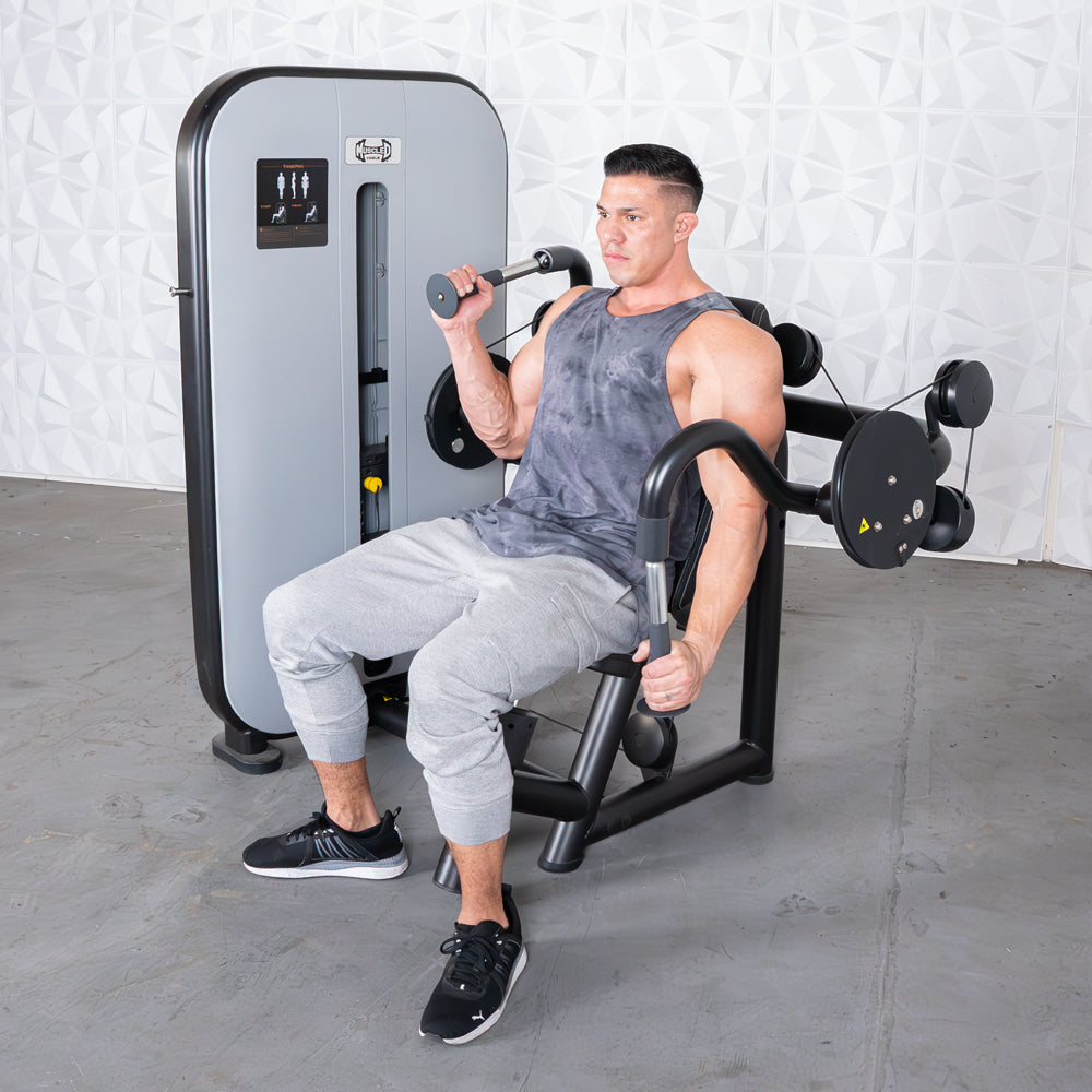 Vogue Triceps Extension - Muscle D Fitness - Pin Selectorized - Adjustable Seat - Arm Workout