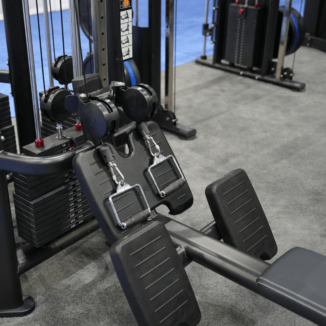 4 Stack Megatron Deluxe Jungle Gym - Muscle D Fitness - Commercial Lat Pull, Low Row, Adj. Hi/Low Pulleys