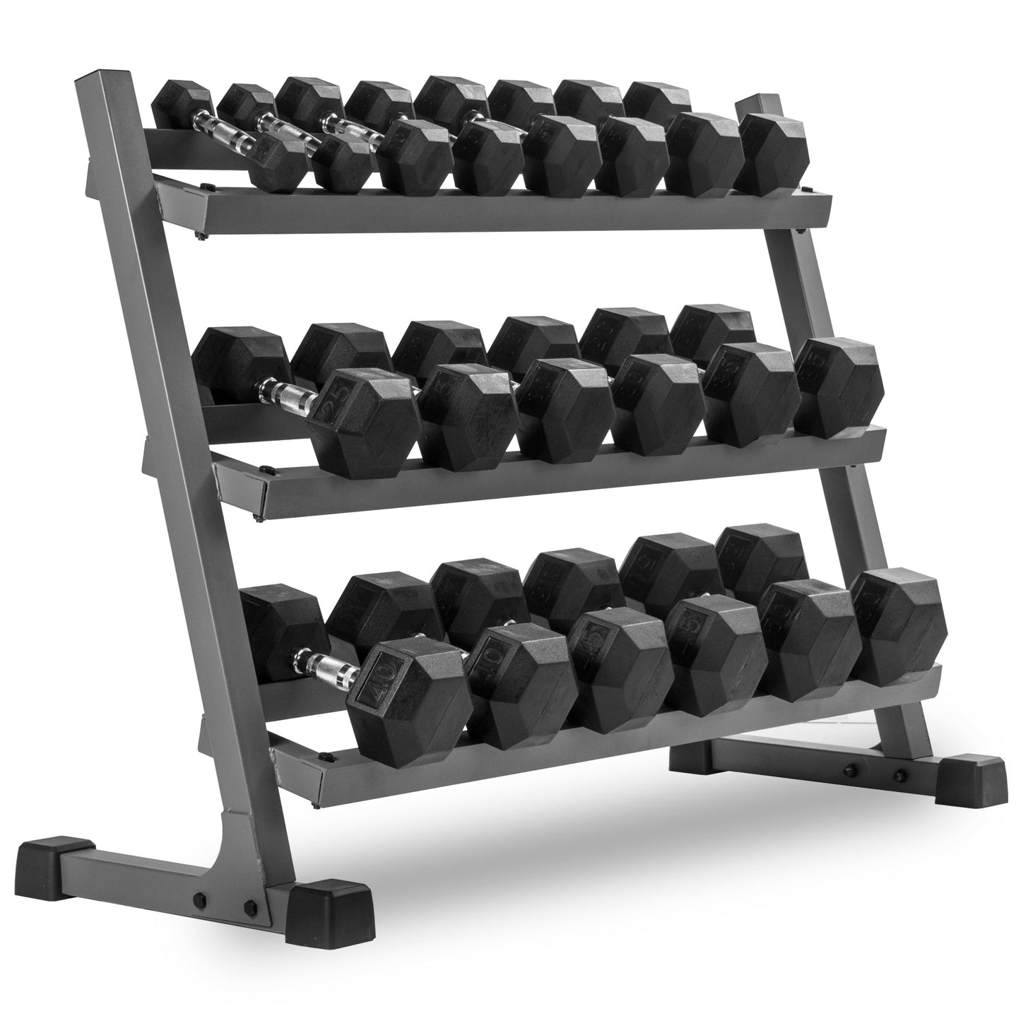 5-50 lb Hex Dumbbell Set with Rack and Weight Bench