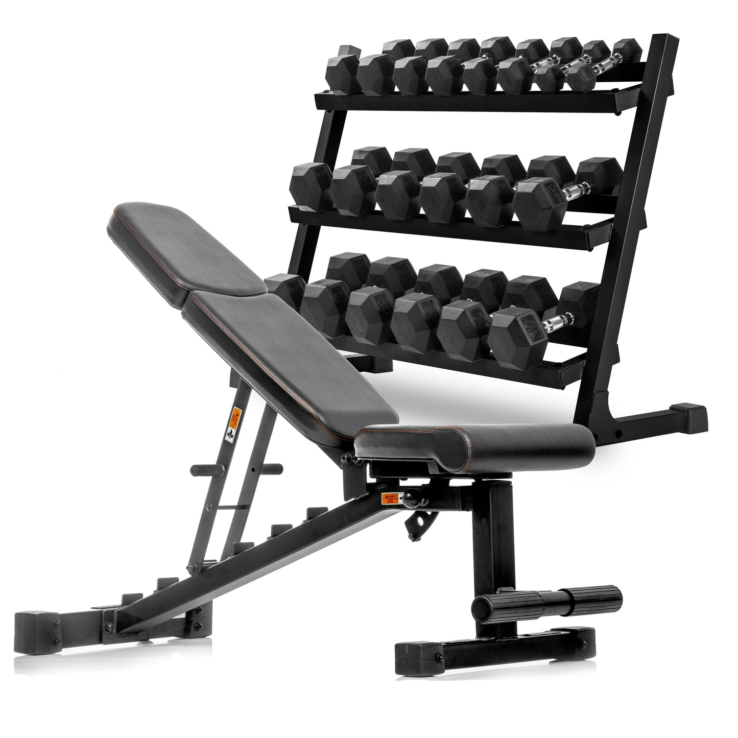 5-50 lb Hex Dumbbell Set with Rack and Weight Bench