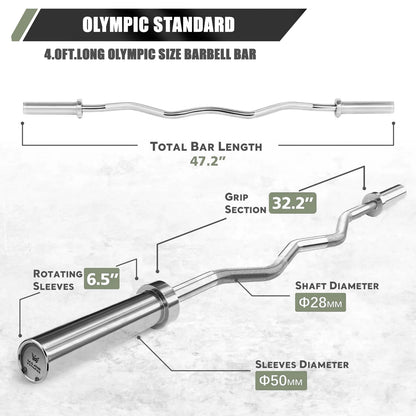 4ft Olympic EZ Curl Barbell