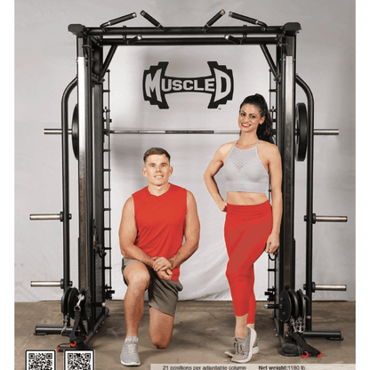 Megatron Dual Adjustable Pulley / Smith Combo - Muscle D Fitness - Selectorized Weight Adjustment - Functional Pull-Up Bar - Dual Station