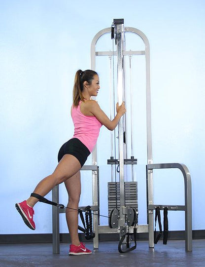 Dual Function High-Low Pulley Combo - Muscle D Fitness - Vertical Adjustable - Pin Selectorized - Handle Storage