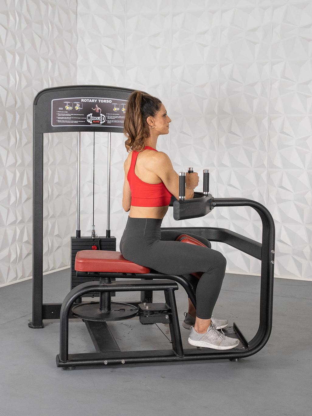 Elite Selectorized Rotary Torso - Muscle D Fitness - Commercial - Adjustable Seat - Pin Selectorized Stack - Oblique Trainer