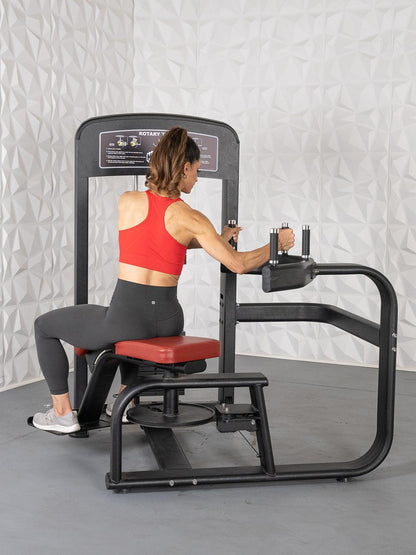 Elite Selectorized Rotary Torso - Muscle D Fitness - Commercial - Adjustable Seat - Pin Selectorized Stack - Oblique Trainer