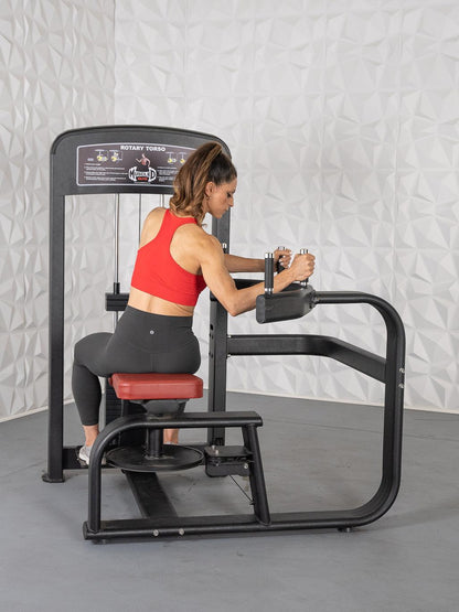 Elite Selectorized Rotary Torso - Muscle D Fitness - Commercial - Adjustable Seat - Pin Selectorized Stack - Oblique Trainer