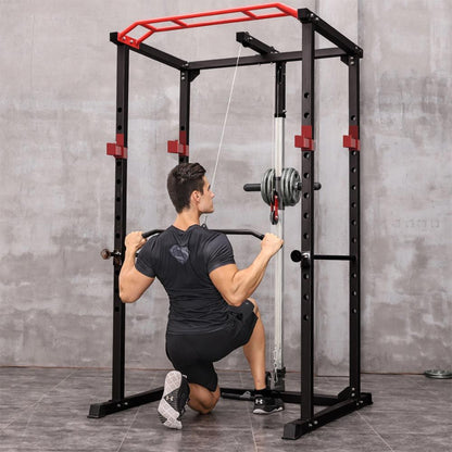 1000 lbs. capacity Multi-functional Power Cage, Home Adjustable Pullup Squat Rack Comprehensive Fitness Barbell Rack
